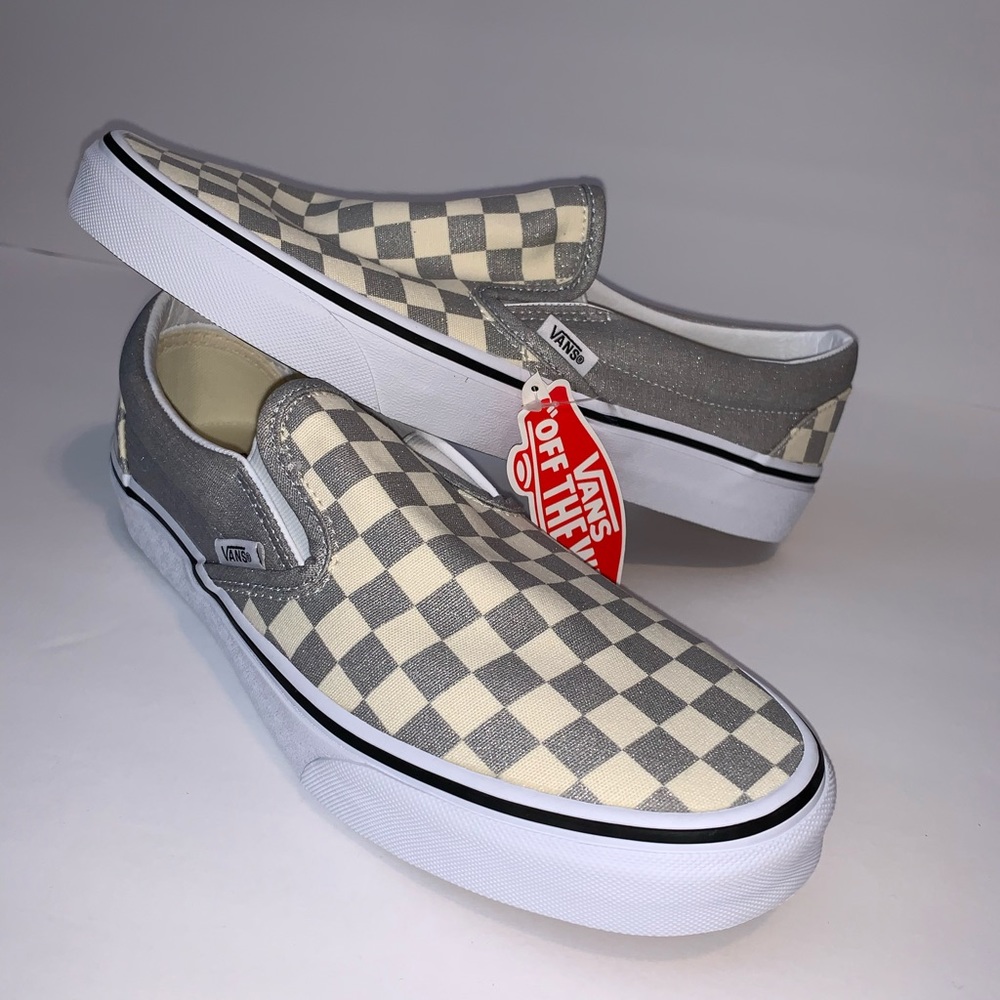 NWB Vans Classic Slip-On Checkerboard Silver - Picture 1 of 11